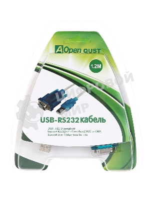 Кабель AM/Com port 9pin 1.2м Aopen/Qust адаптер USB -> RS232, DE9P (добавляет в систему новый COM порт), ACU804