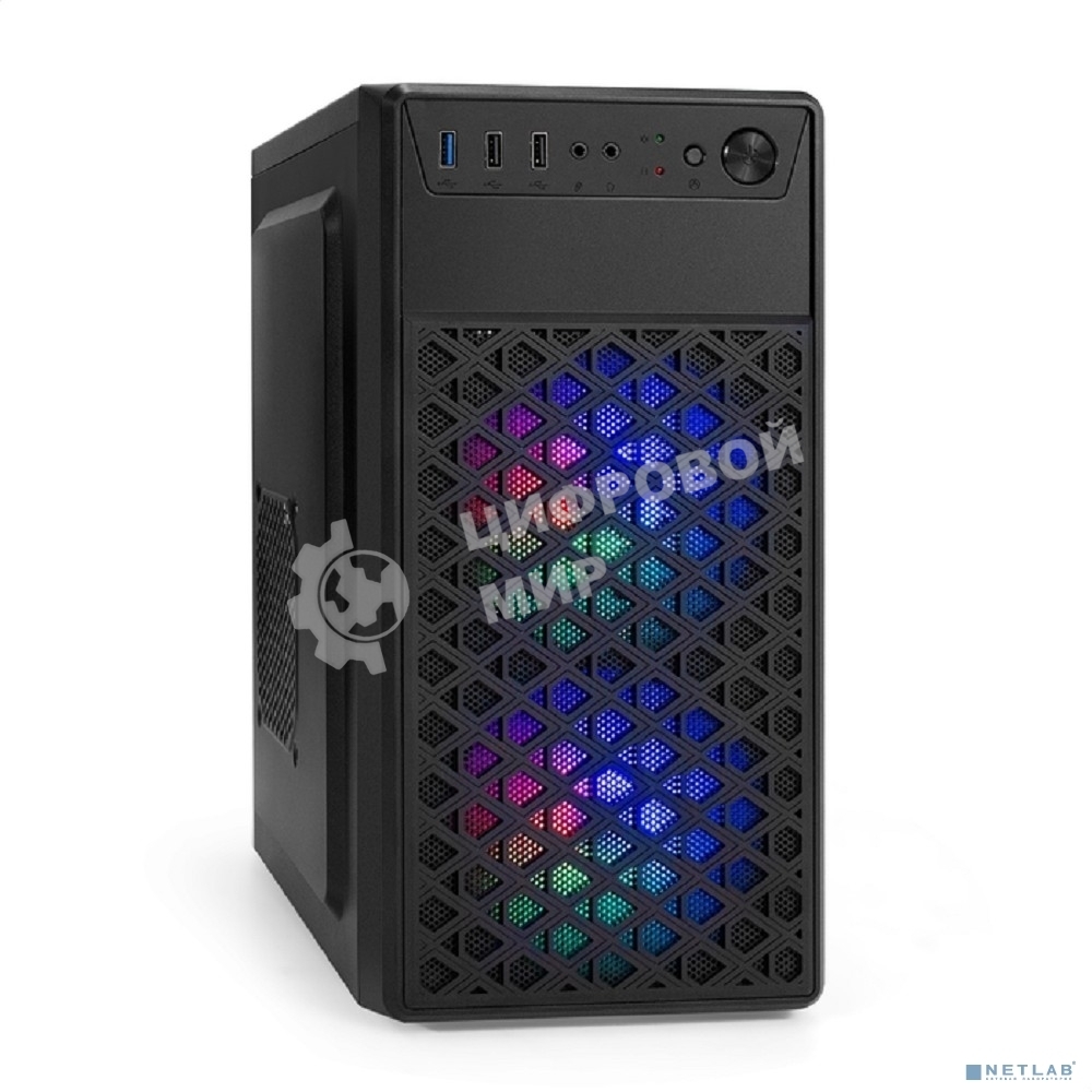 Компьютерный корпус Minitower ExeGate mEVO-7803 (mATX, без БП, 2*USB+1*USB 3.0, HD аудио, черный, 2 вент. 12см с RGb подсветкой)