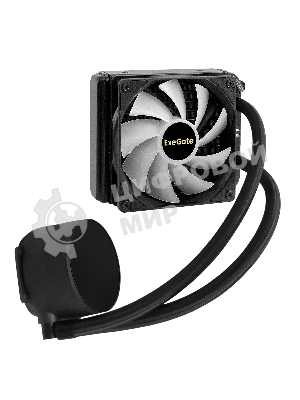 Комплект жидкостного охлаждения ExeGate BlackWater-120V3.PWM.RGb (RGb подсветка, LGA2066/2011/1366/1150/1151/1155/1156/1200/1700/1851/AM4/AM5/FM1/FM2/FM2+/AM2/AM2+/AM3/AM3+, TDP 150W, Fan 120мм 4pin PWM 600-1800RPM Hydro bearing, помпа 3pin 2700RPM, макс. шум 37db, с термопастой, на винтах, черный, Color Box)