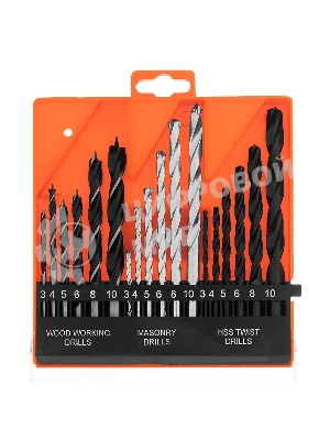 Набор сверл по бетону, металлу, дереву Sparta 3-4-5-6-8-10 мм, 18 шт. пласт. бокс, цилин. хвост.