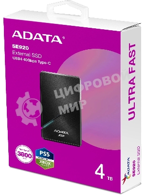 Внешний SSD ADATA SE920, 4TB, USB 4 Type-C, R/W 3800/3700, черный