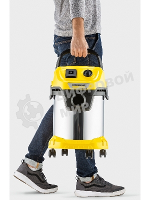 Строительный пылесос Karcher WD 3 P S V-17/4/20 желтый, 1000 Вт, уборка сухая/сбор воды, пылесборник мешок/контейнер, 17 л
