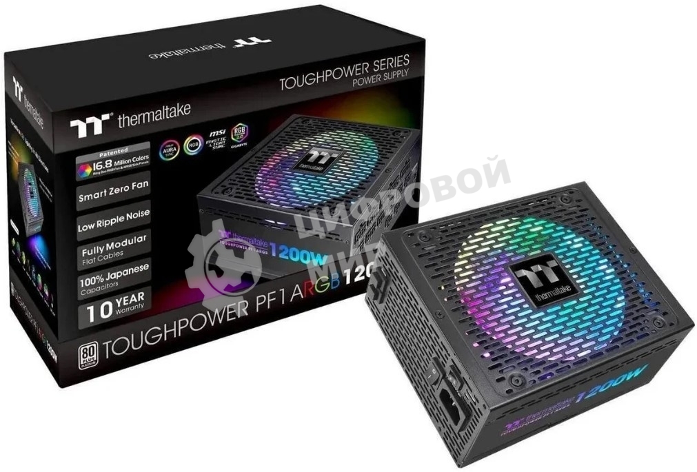 Блок питания Thermaltake Toughpower GF1 (PS-TPD-1200FNFAGE-1), 1200Вт, 80 PLUS Gold, 140мм, модульный, черный