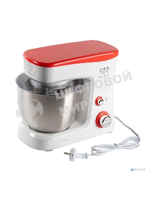 Миксер стационарный Endever Sigma-25, 1000 Вт., планетарный, многофункциональный, стальная чаша 3,5 л., регулировка скорости, белый/красный