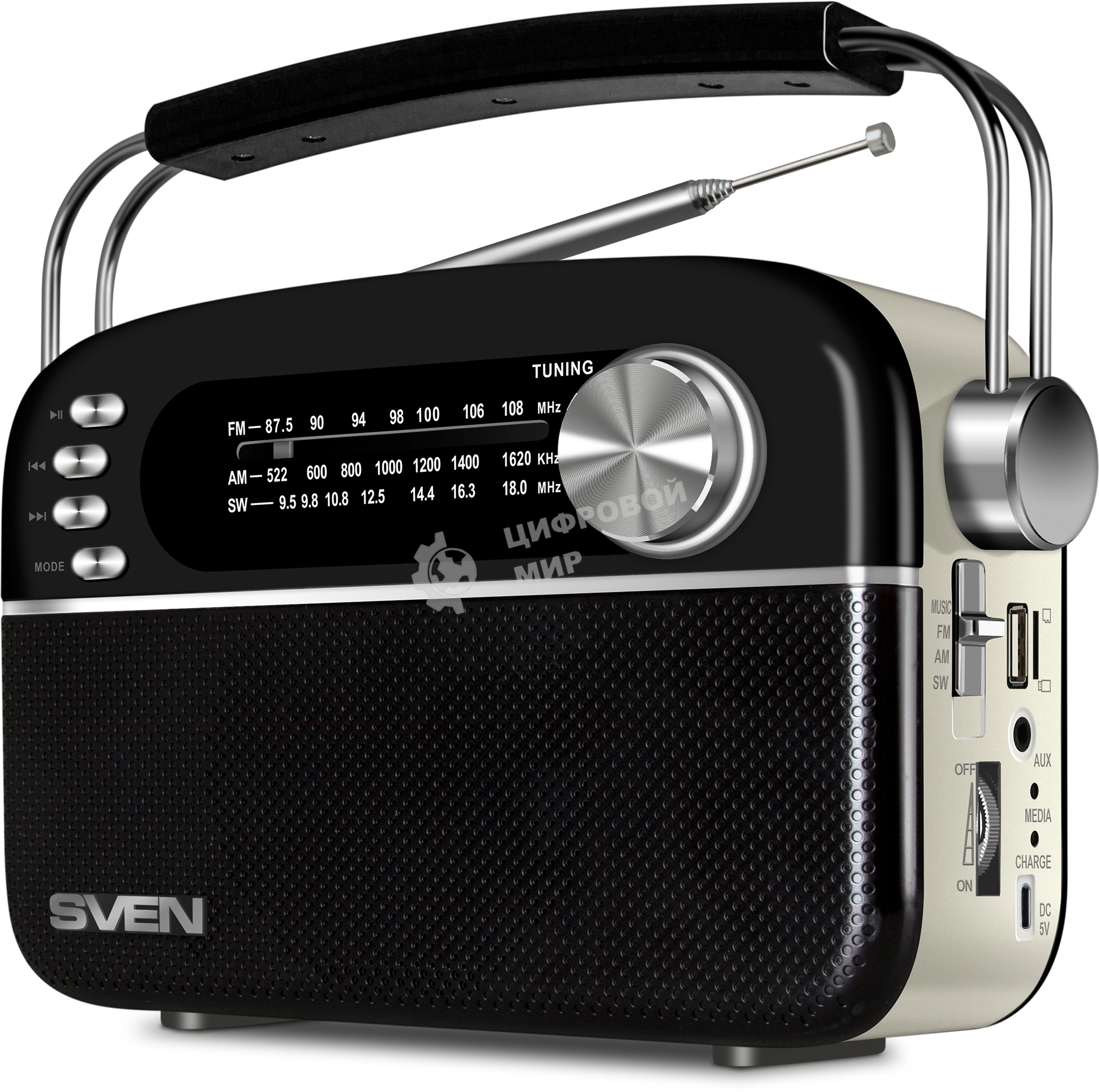 Радиоприемник SVEN SRP-505 (4 Вт, FM/AM/SW, USB, SD/microSD, Bluetooth, 1200 мА·ч)черный