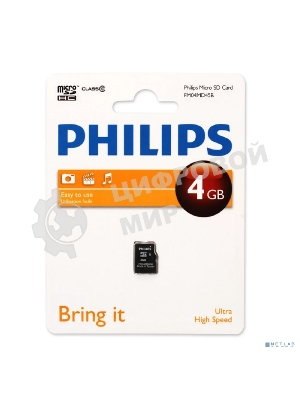 Флеш карта microSD 4Gb PHILIPS microSDHC Class 10