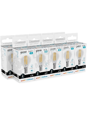 Лампа светодиодная филаментная Gauss Filament 8Вт цок.:E14 шар св.свеч.бел.нейт. (упак.:10шт)