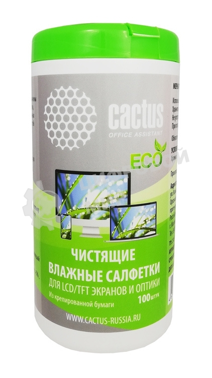 Салфетки Cactus CS-1001PE для экранов и оптики туба 100 шт влажных