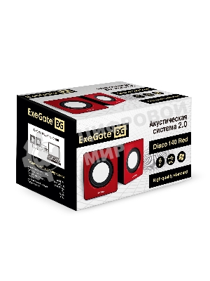 Акустическая система 2.0 ExeGate EX289920RUS Disco 140 Red (питание USB, 2х3Вт (6Вт RMS), 100-20000Гц, красный)