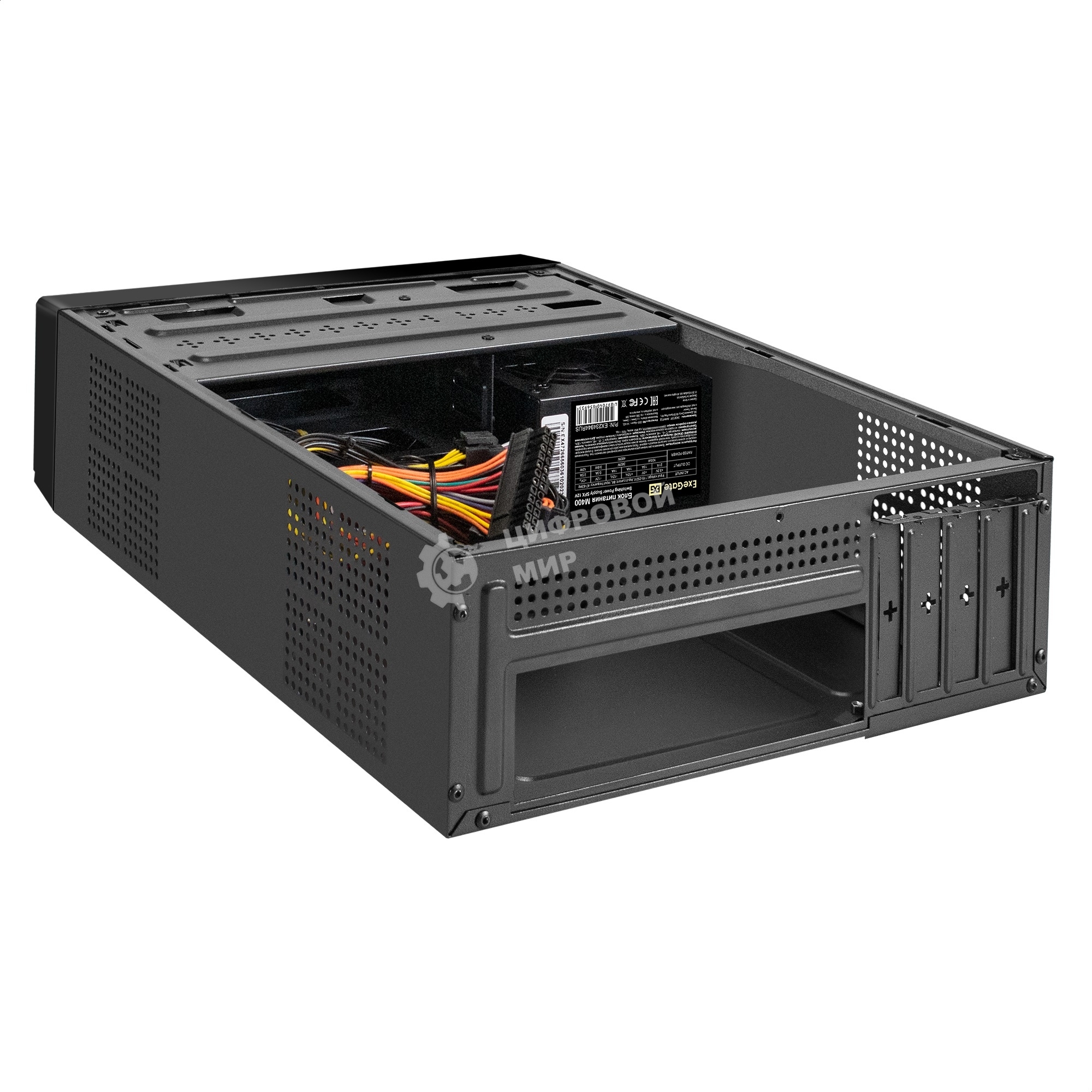 Компьютерный корпус Desktop ExeGate MI-208U2-M400 (mini-ITX/mATX, БП M400 с вент. 8см, 1хUSB+2хUSB 3.0, аудио, черный)