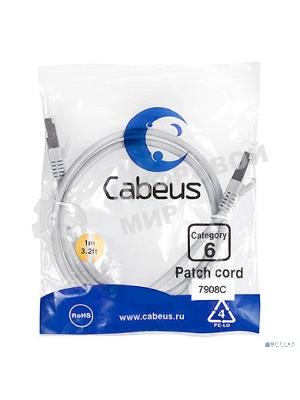 Шнур коммутационный Cabeus, cat.6, экр., F/UTP, RJ45/RJ45, LSZH, AWG24, 1м, серый