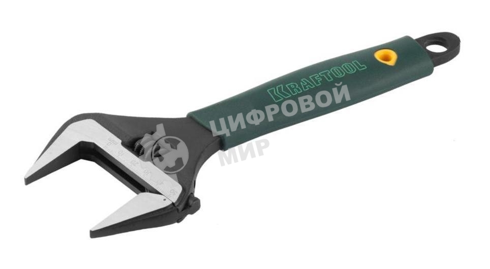 Ключ разводной KRAFTOOL Cr-V,фосфатир,эргоном рукоятка из эластомера,увелич зев,угол наклона губок 15град,200мм/8