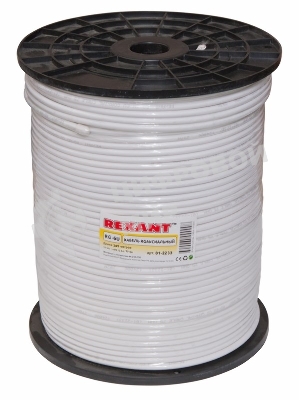 Кабель коаксиальный Rexant RG-6U+Cu, 75 Ом, Cu/Al/Cu, 75%, бухта 305 м, белый