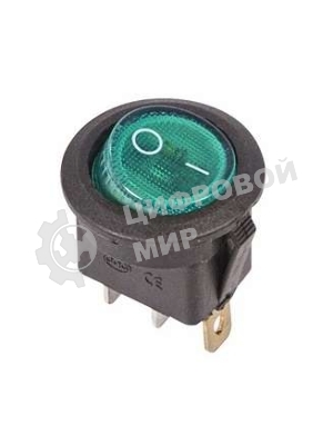 Выключатель клавишный Rexant круглый 250V 6А (3с) ON-OFF зеленый с подсветкой
