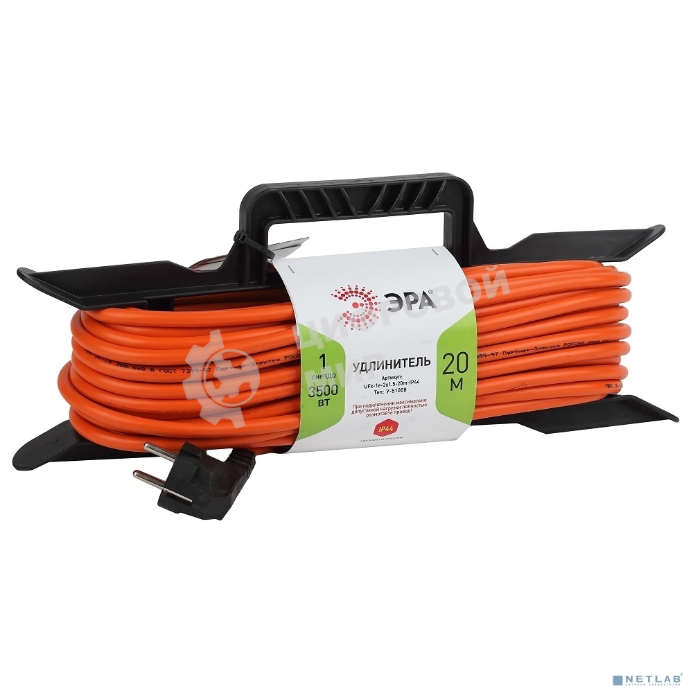 Удлинитель силовой ЭРА UFx-1e-3x1.5-20m-IP44 на рамке c/з 1 гн 20м ПВС 3x1.5 (5/120)