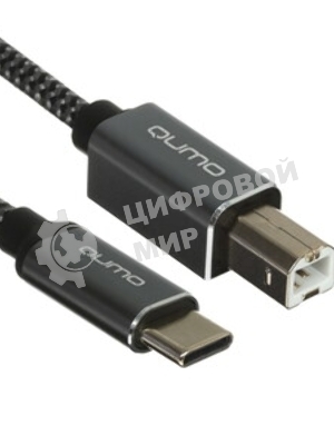 Кабель Qumo Type-С кабель, 1м, USB 2.0, 5В, 2А, 10Вт, PVC оплетка, PVC molded коннектор, черный
