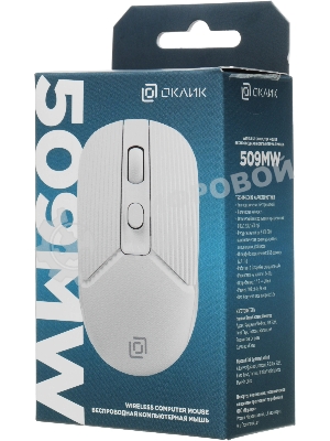 Мышь беспроводная Oklick 509MW белый, 1600 dpi, радиоканал, USB, кнопки - 4