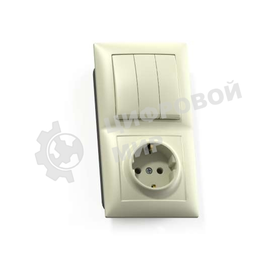 Блок Кунцево-Электро СП БКВР-413 Селена (3-кл. выкл. + розетка с заземл.) сл. кость