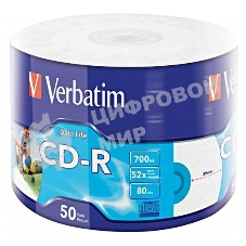 Диск CD-R Verbatim 80min, 700mb, 52x Shrink/50 Ink Print 43794