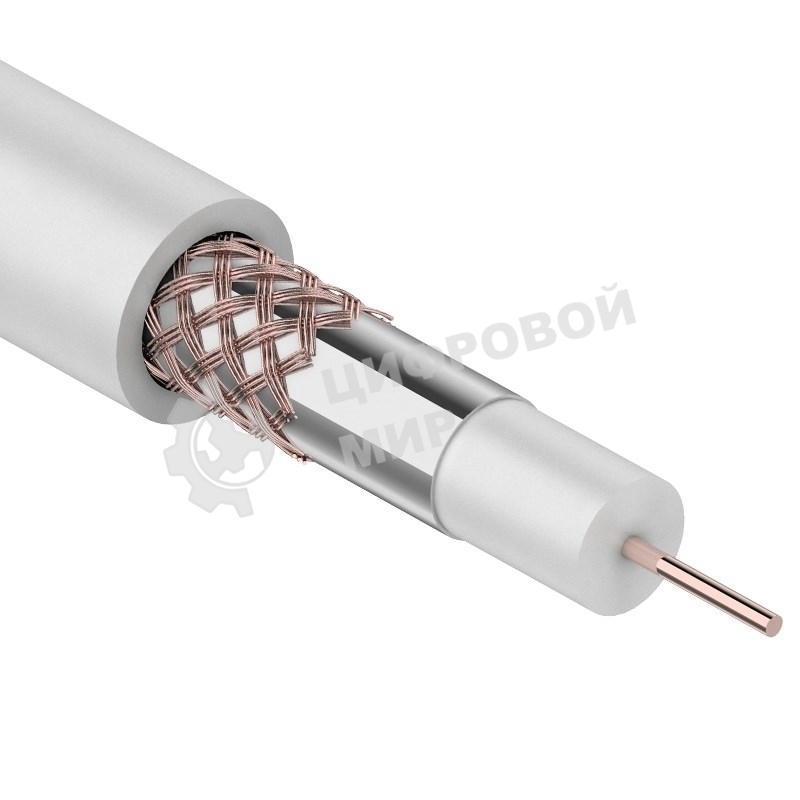 Кабель коаксиальный Rexant RG-59U+Cu, 75 Ом, Cu/Al/Cu, 64%, бухта 305 м, белый