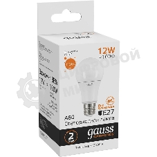 Лампа светодиодная Gauss Elementary 12Вт цок.:E27 груша 220B 3000K св.свеч.бел.теп. A60 (упак.:10шт)