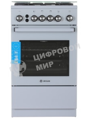 Плита Газовая De Luxe 5040.40г (кр) ЧР-012 серый (стеклянная крышка) реш.чугун