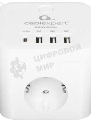 Сетевой фильтр Cablexpert Cube CUBE-3-CU3-W-1.5, 3 р, 10А, 1xType-C PD, 3xUSB, 1.5 м, ур.защиты 4+, белый, коробка
