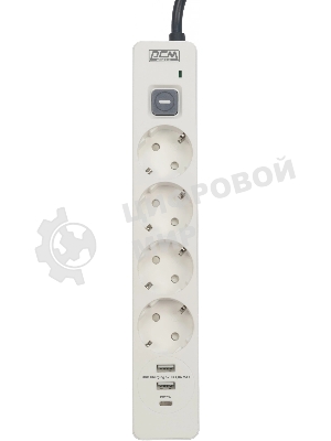 Сетевой фильтр Powercom SP-01 USB2A1CW 3,0М 3.0 м, 4 розетки, белый/серый, коробка