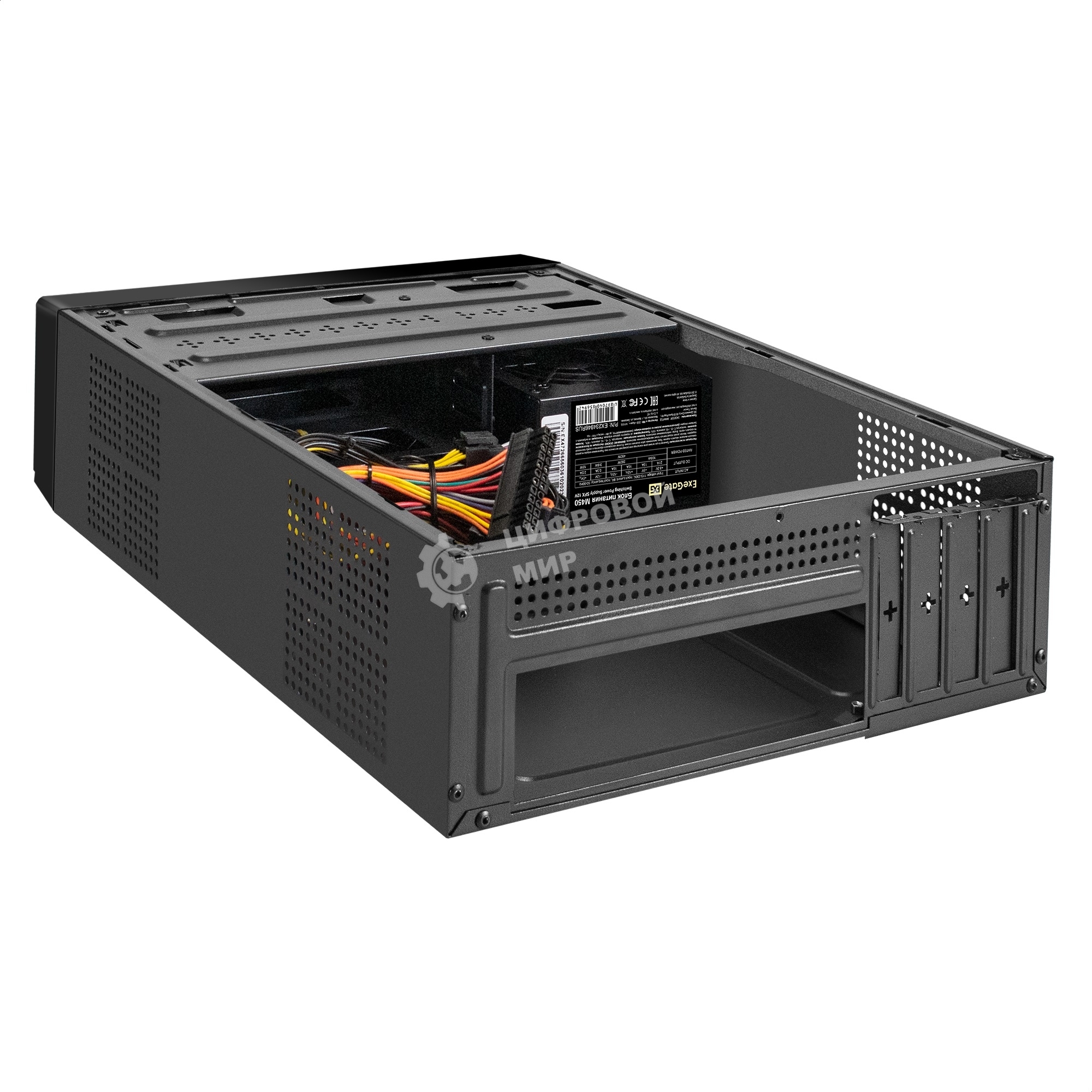 Компьютерный корпус Desktop ExeGate MI-208U2-M450 (mini-ITX/mATX, БП M450 с вент. 8см, 1хUSB+2хUSB 3.0, аудио, черный)
