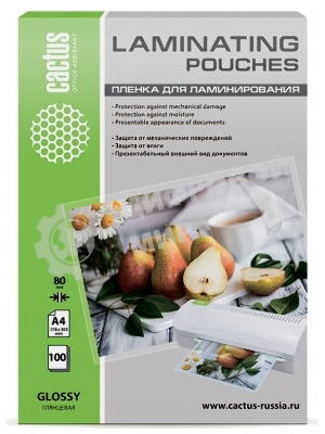 Пленка для ламинирования Cactus 80мкм A4 (100 шт) глянцевая 216x303 мм CS-LPGA480100