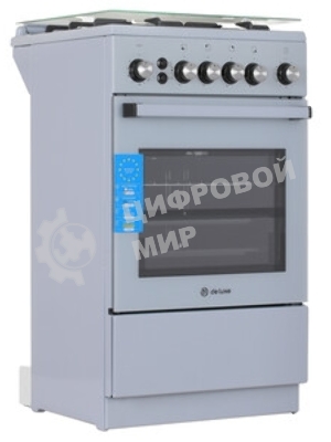 Плита Газовая De Luxe 5040.40г (кр) ЧР-012 серый (стеклянная крышка) реш.чугун