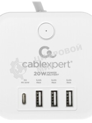 Сетевой фильтр Cablexpert Cube CUBE-3-CU3-W-1.5, 3 р, 10А, 1xType-C PD, 3xUSB, 1.5 м, ур.защиты 4+, белый, коробка