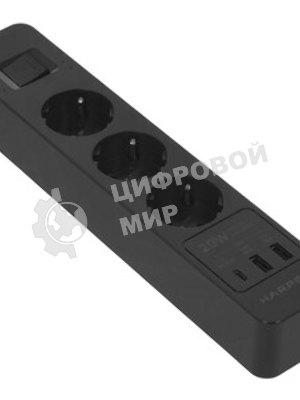 Удлинитель с USB зарядкой Harper UCH-430 черный PD3.0