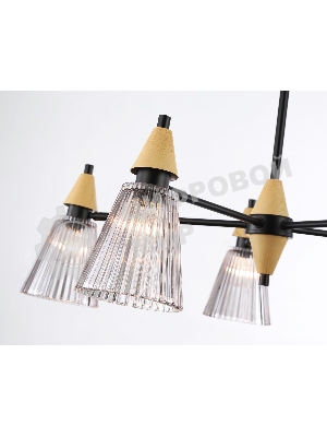 Люстра Ambrella light LH58114/5 BK/LW/SM черный/светлое дерево/дымчатый E14*5 max 40W D660*390