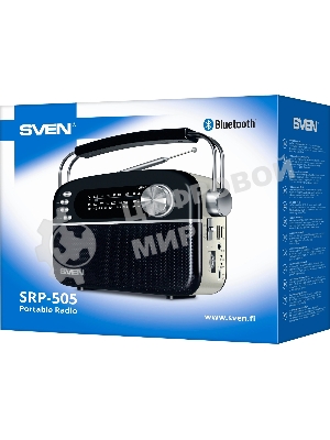 Радиоприемник SVEN SRP-505 (4 Вт, FM/AM/SW, USB, SD/microSD, Bluetooth, 1200 мА·ч)черный
