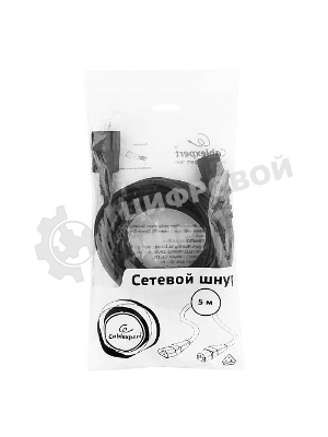 Кабель питания сист.блок-монитор Cablexpert PC-189-VDE-5M, 5м, C13-C14, VDE, 10А, Сечение провода: 0,75 мм2, черный, с заземлением