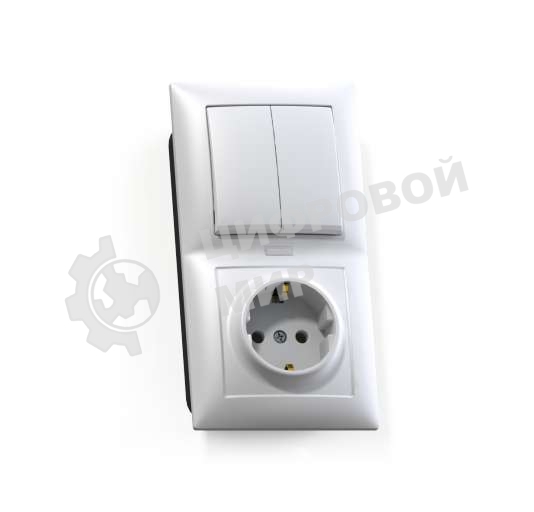 Блок Кунцево-Электро СП БКВР-421 Селена (2-кл. выкл. и индик.+ розетка с заземл.) белый