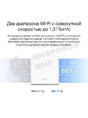 Бесшовный Mesh роутер Mercusys Halo H30G(2-pack) AC1300 10/100/1000BASE-TX
