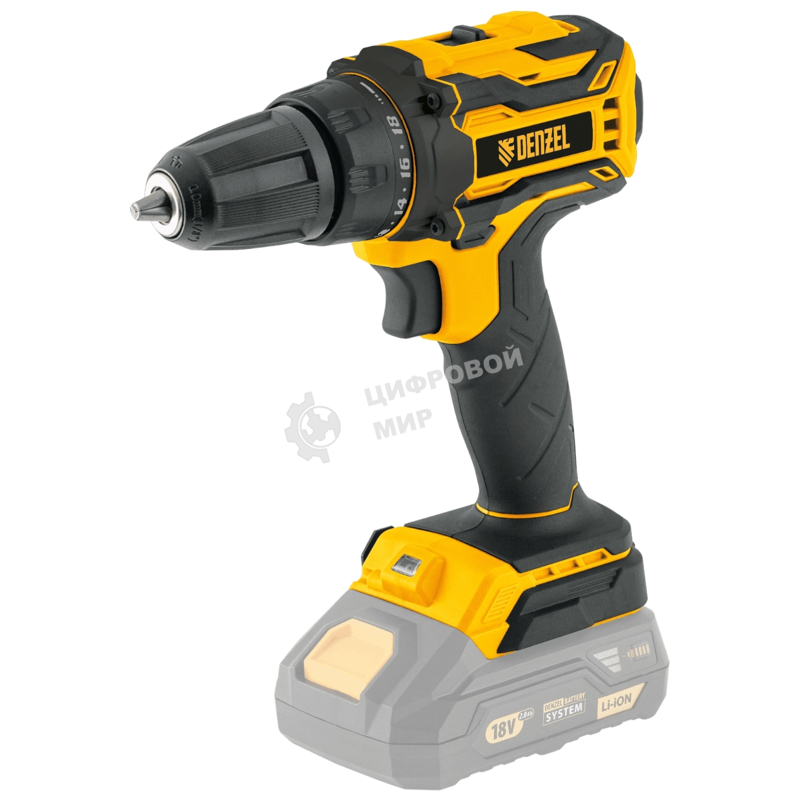 Дрель-шуруповерт Denzel BLDL-18-0, Аккумуляторная, 18В, Без АКБ и ЗУ