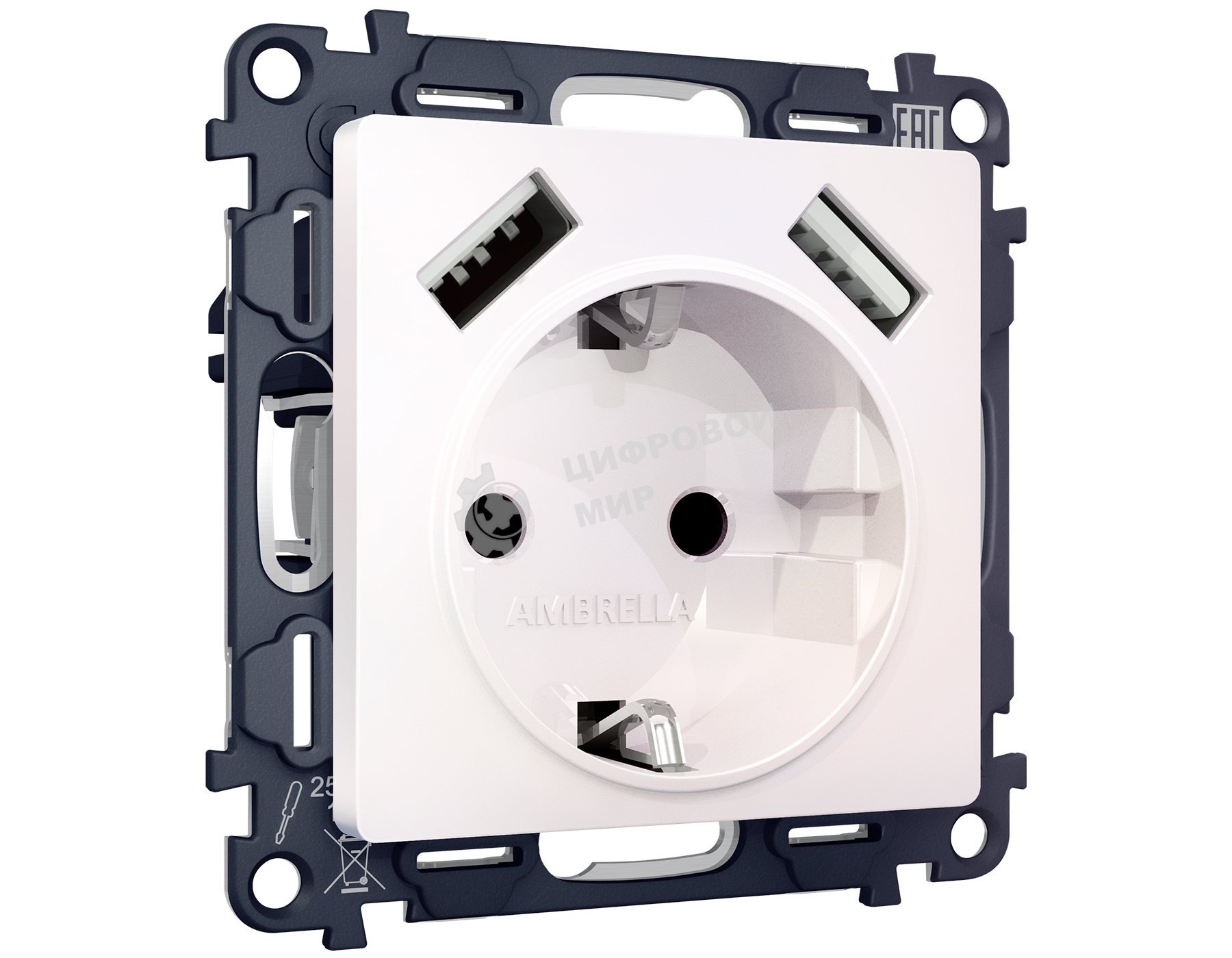 Комплект механизма электрической розетки ALFA Жемчуг 2USB A+A 18W (быстрая зарядка) с/з QUANT (AP2090, VM155) MA209010