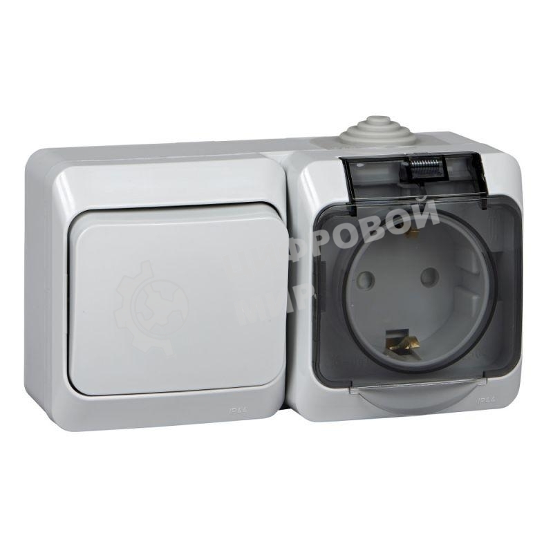 Блок ОП Этюд (1-кл. выкл. + евророз. защ. шторки) IP44 сер. SchE