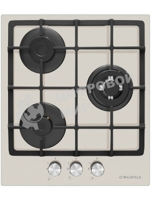 Газовая варочная панель Maunfeld EGHG.43.33CBG/G газ, ширина 45 см, 3 конфорки, WOK, чугунные решетки, газ-контроль, электроподжиг, бежевый