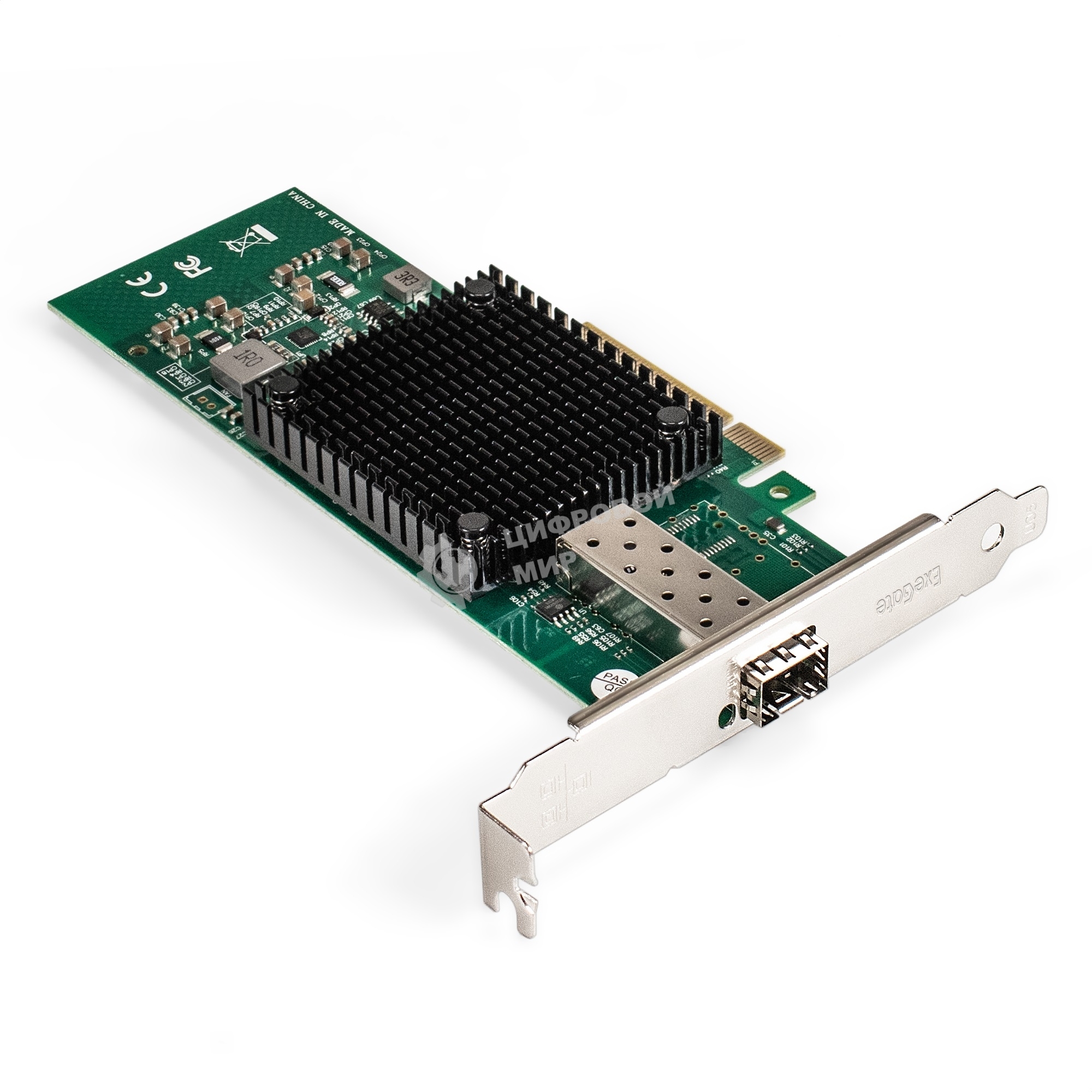 Сетевой адаптер ExeGate EXE-X520-DA1 (PCI-E x8 v3.0, порты 1xSFP+ 10Gb/s (10/5/2.5/1Gb/s, 100Mb/s), Server NIC Intel Chipset JL82599EN)