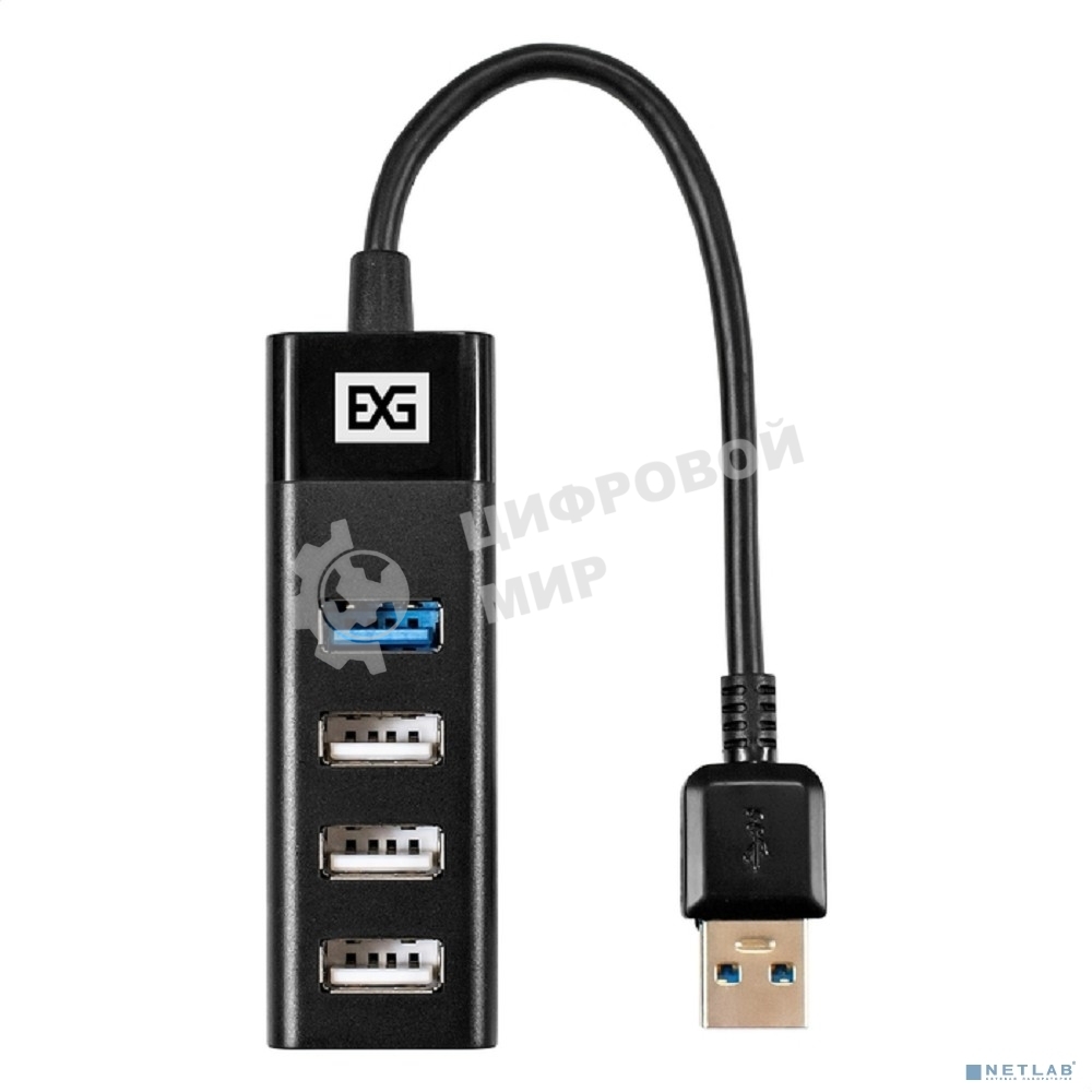 USB-концентратор 4-в-1 ExeGate DUB-3213 (кабель-адаптер USB2.0 --> 3xUSB2.0, 1xUSB3.0, Plug&Play, черный)