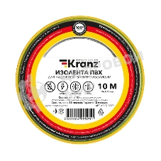 Изолента ПВХ Kranz 0.13х15 мм, 10 м, желто-зеленая (10 шт./уп.)