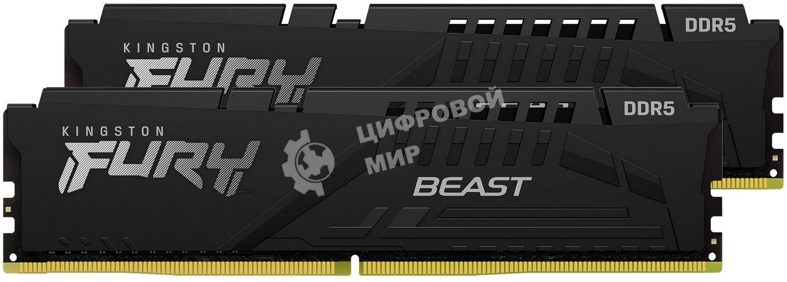 Оперативная память Kingston Fury Beast, DDR5, 64GB (2x32GB), 5200MHz, CL40, DIMM, с радиаторами, черный