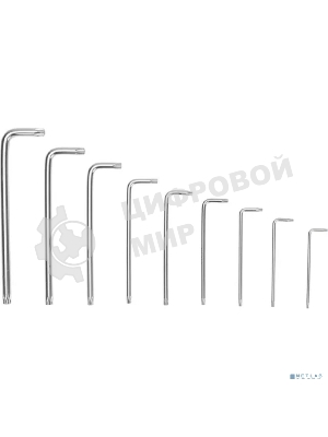 Набор ключей имбусовых Tamper-Torx Kranz 9 шт., ТТ10-ТТ50, закаленные, удлиненные, никель