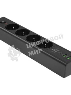 Сетевой фильтр Cablexpert Exnovo, EXN-4-CU2-B-2, 4р,16А, 1xType-C PD, 30Вт, 2хUSB, 2 м, ур. защиты 4+, черный, коробка