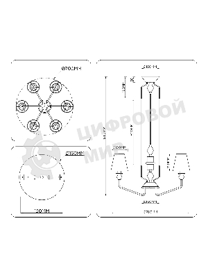 Люстра Ambrella light LH75401/6 GD/GR золото/серый E14*6 max 40W D700*1260
