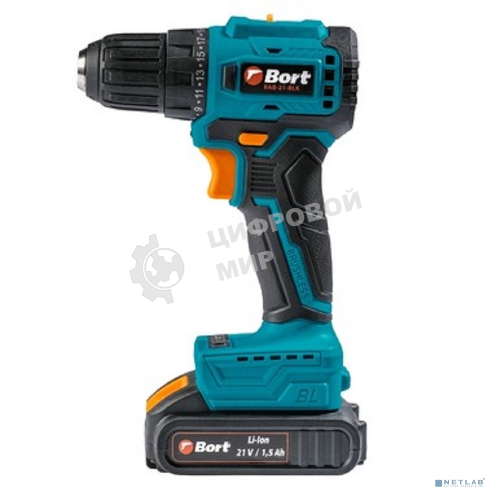 Дрель-шуруповерт Bort BAB-21-BLK, Аккумуляторная, 21В, 2 АКБ, Кейс
